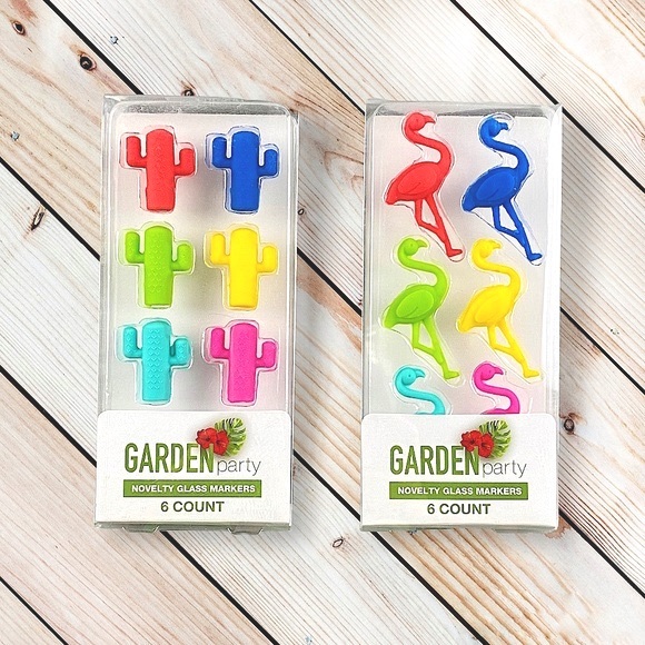 Other - NWT Garden Party Novelty Glass Markers Wine Charms Bundle Cactus Flamingo Sets